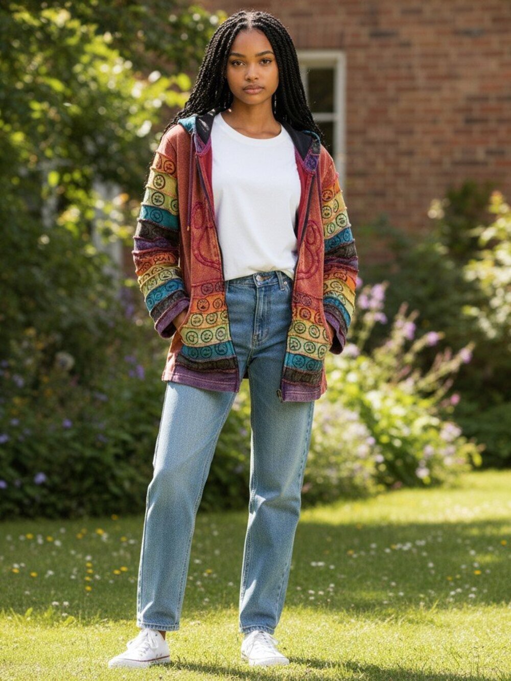 Greater Good Network Womens Size XXL Rainbow Patchwork Zip Hoodie Jacket